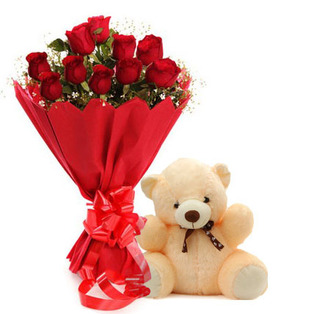 Teddy and 12 red Roses
